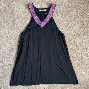 Robert Graham Olivia Womens Tank Large Embroidered Asymmetric Hem Racerback Top